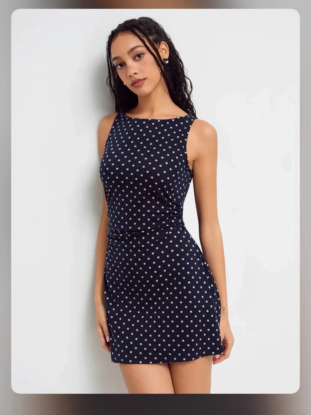 Cider BOAT NECK POLKA DOT RUCHED MINI DRESS M CR27-36